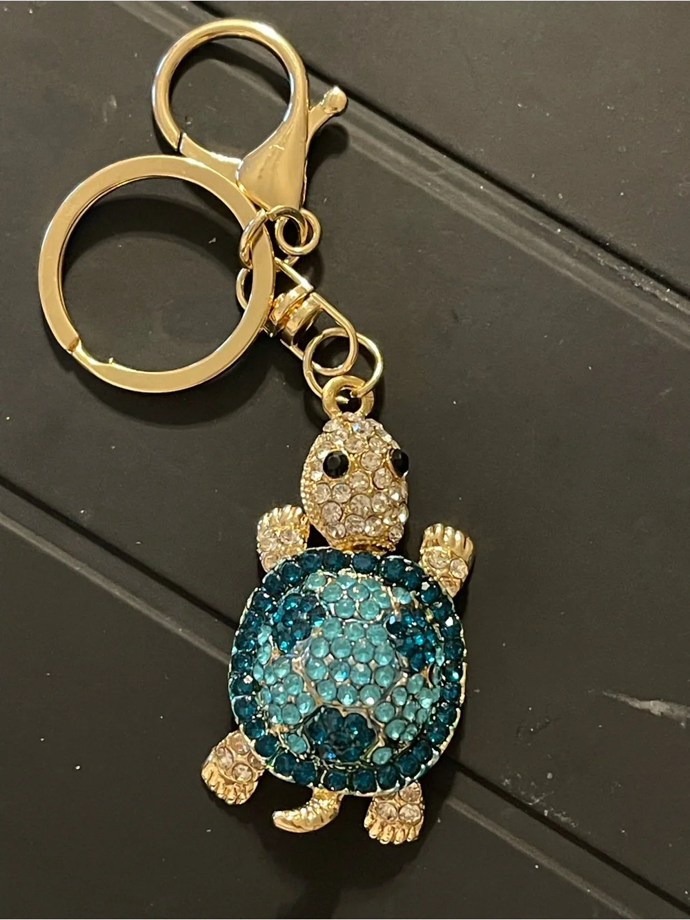 Crystal Turtle Purse Charm or Keychain - Gold and Teal